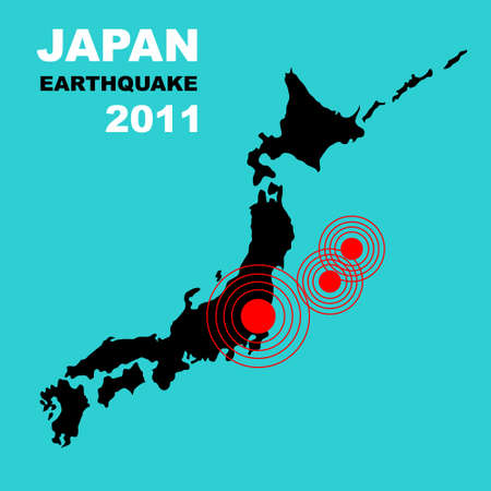 Earthquake and tsunami on Japan island, illustration の写真素材