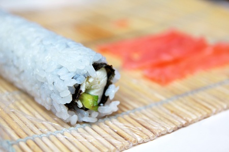 Preparation of philadelphia roll, closeup の写真素材