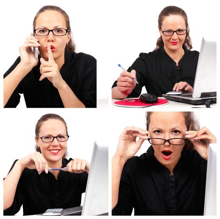 Business collage with businesswoman in officeの写真素材