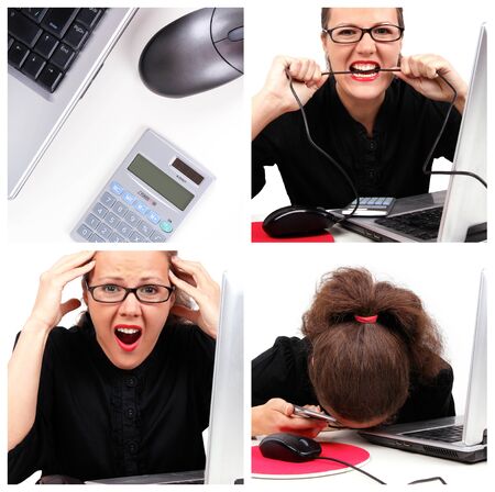 Business collage with sad businesswomanの写真素材