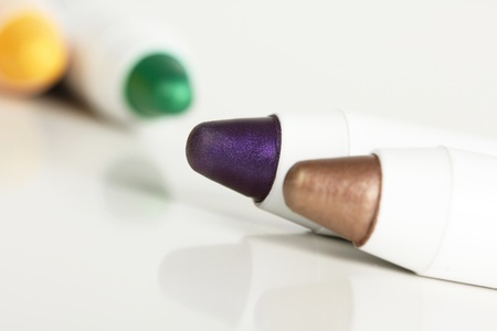 Colour eyeliners , closeup on whiteの写真素材