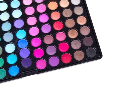 Multicolour eyeshadows closeup on whiteの写真素材