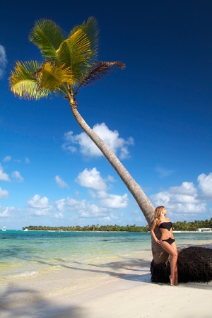 Woman in bikini on caribbean beach の写真素材