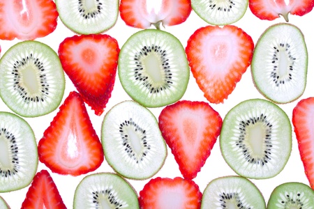 Kiwi and strawberry background, closeupの写真素材