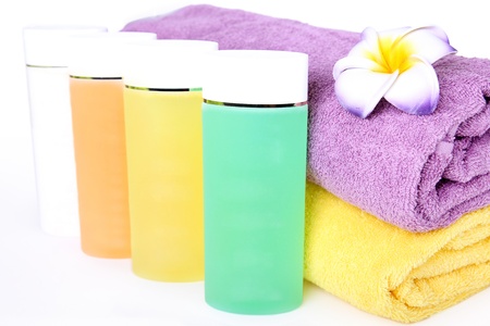 Towels, flower and cosmetics. Beauty spa concept の写真素材
