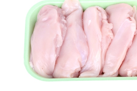 Raw uncooked chicken breast fillet in package, closeupの写真素材