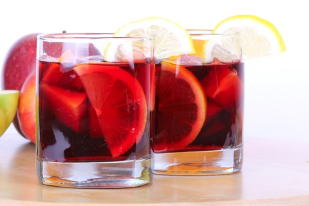 Sangria in glasses on wooden board, closeupの写真素材