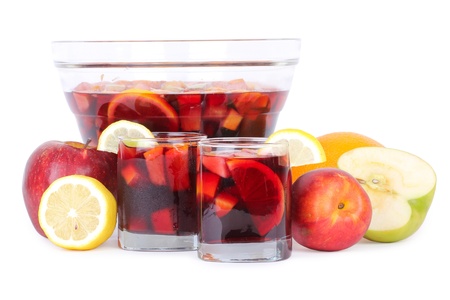 Sangria in glass bowl, isolated on whiteの写真素材