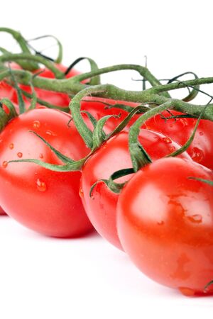 Fresh tomato cherry, closeup on whiteの写真素材