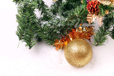 Christmas decoration tools in snowの写真素材
