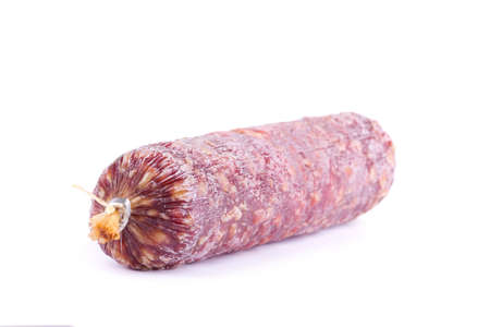 Smoked sausage isolated on white の写真素材