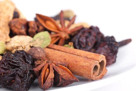 Ingredients for preparation mulled wine, closeup on white の写真素材