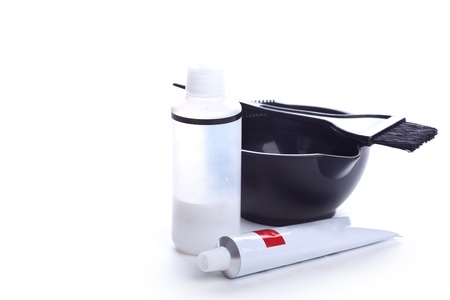 Hairdresser tools, closeup on white backgroundの写真素材