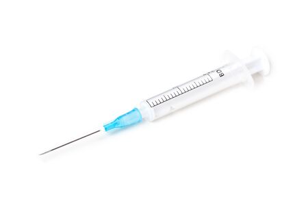 One-time syringe closeup on white backgroundの写真素材