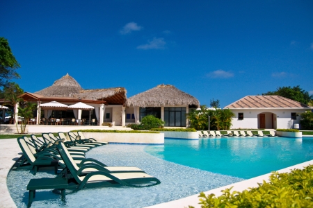 Caribbean resort with swimming pool, Dominican Republic のeditorial素材