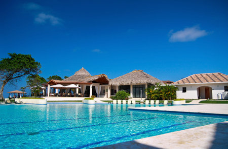 Swimming pool in caribbean resort, Dominican Republicのeditorial素材