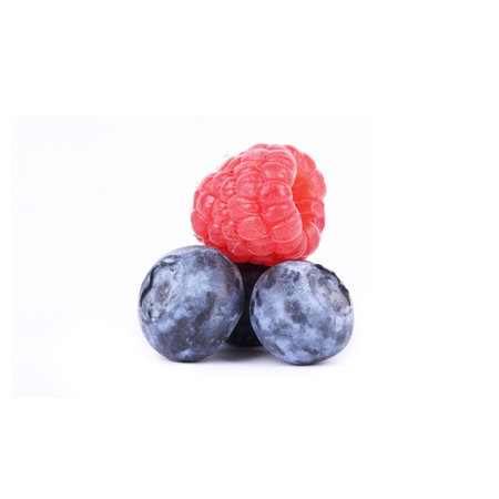 Whortleberries and raspberry, isolated on white background