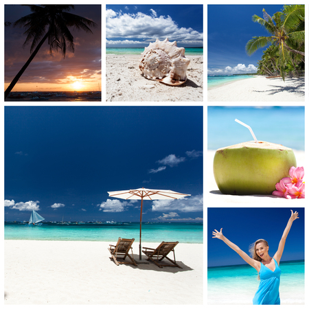 Different views from tropical beach. Travel collageの写真素材