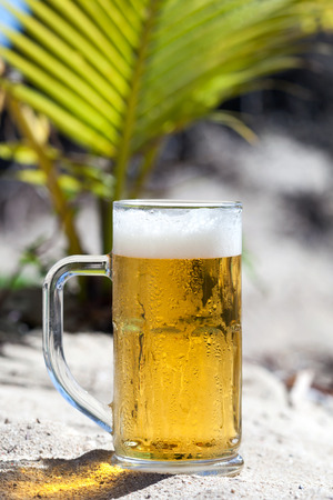 Glasses of cold beer on beach, nobodyの写真素材