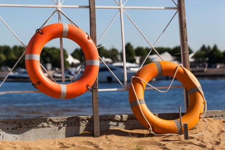 Lifebuoy on beach, closeup