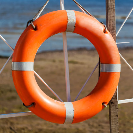 Lifebuoy on beach, closeup