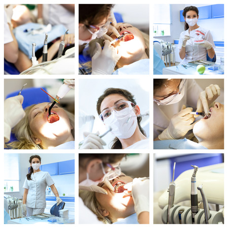 Dentist collage with different views at stomatology clinicの写真素材