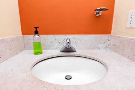 Bathroom sink at restroom interiorの写真素材