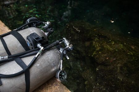 MEXICO, CANCUN - NOVEMBER 16, 2014: Scuba air tanks in mexican cenotesのeditorial素材