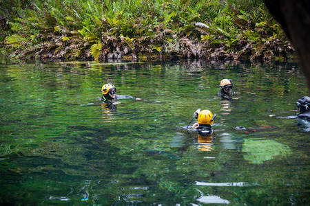 MEXICO, CANCUN - NOVEMBER 16, 2014:Diving in open cenotesのeditorial素材
