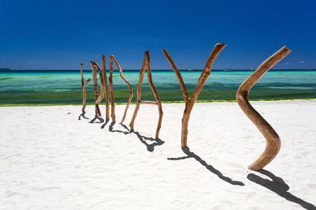 PHILIPPINES, BORACAY - 20 March 2013: Word Friday made of wood on white beachのeditorial素材