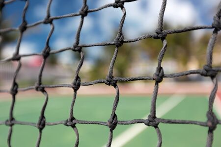 Tennis net, outdoor at empty court. Macro shot. Backgroundの写真素材