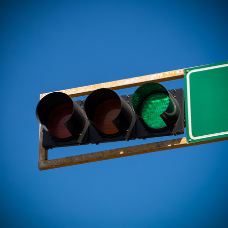 Green traffic light in the cityの写真素材