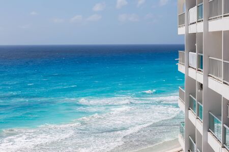 Luxury hotel with  balcony, aerial view on caribbean seaの写真素材