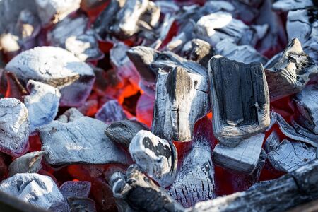 Burning charcoal, closeupの写真素材