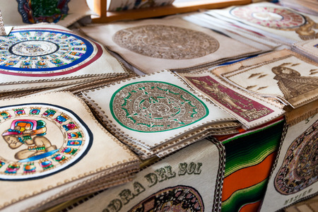 Mexico, Chichen Itza - 16 March 2015: Souvenir market with different goodsのeditorial素材