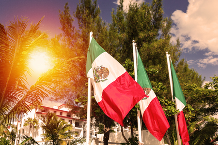 Mexican flags at the streetの写真素材