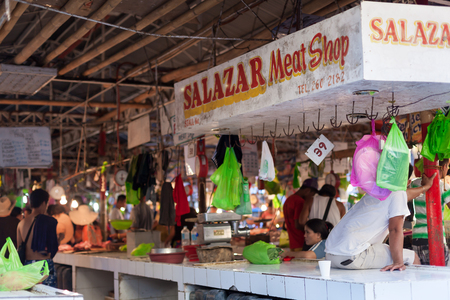 Philippines, Boracay - 24 April 2013: Talipapa Food market on Island Boracay. Best seafood and meat marketplaceのeditorial素材
