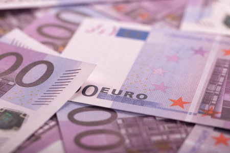 Euro banknotes background. Closeup
