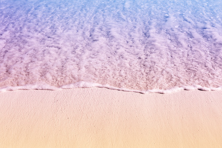 Tropical beach scene of azure crystal sea with soft waves, wild untouched seashore with copy space.の写真素材