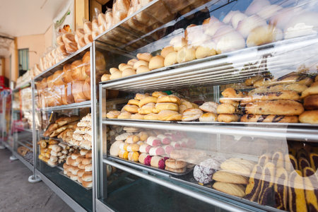 Outdoors bread stall. Nobody