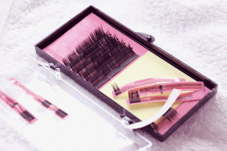 Kit for lash making extreme long lashes and tweezers, woman eyelash extension, nobodyの写真素材