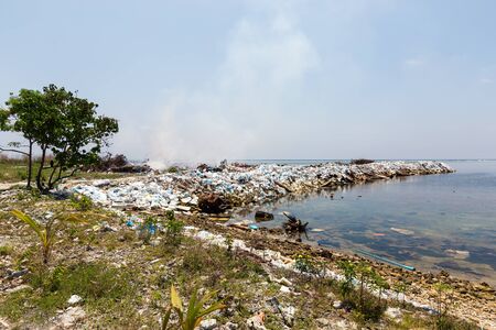 Dumpster on tropical island. Global pollution problem in the worldの写真素材