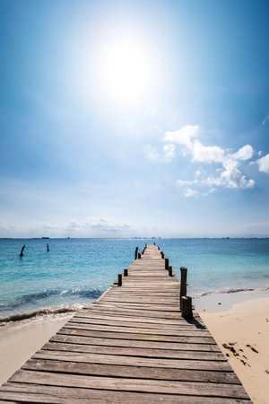 Wooden pier on tropical beach. Travel destinations. Nobodyの写真素材