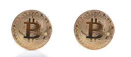 Bitcoin closeup on white background
