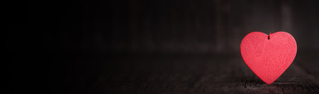Heart shape on rustic wooden table. Long bannerの写真素材