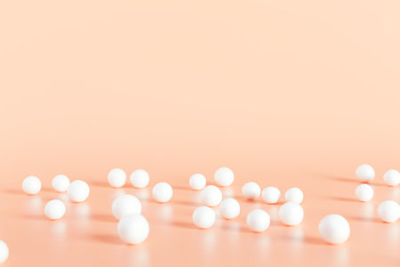 White bubbles and spheres on light color background. Copy space for textの写真素材