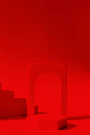 Different geometrical shapes with podium display for product presentaion, trendy minimal show caseの写真素材