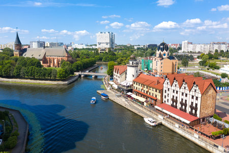 The Fishing Village in center of Kaliningrad. Russian Travel destination. Aerial viewの写真素材