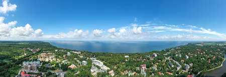 Baltic sea coastline with Svetlogorsk town. Aerial panorama view from droneの写真素材