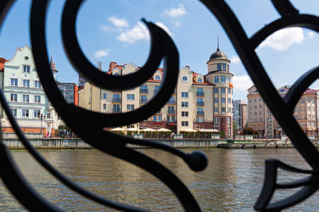 KALININGRAD, RUSSIA - July 7th, 2021: Koenigsberg city historical center with streets and Fishing Riverのeditorial素材